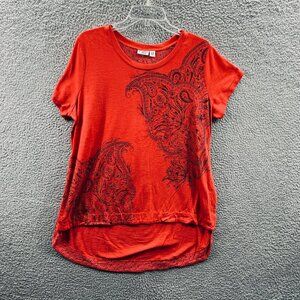 Cato Womens Top 18/20W Orange Black Embellished‎ Pullover Short Sleeve Shirt